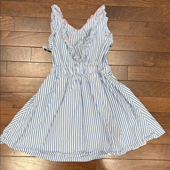 Crewcuts J. Crew Girls Blue White Stripe Dress Size 5 100% Cotton - Picture 3 of 8